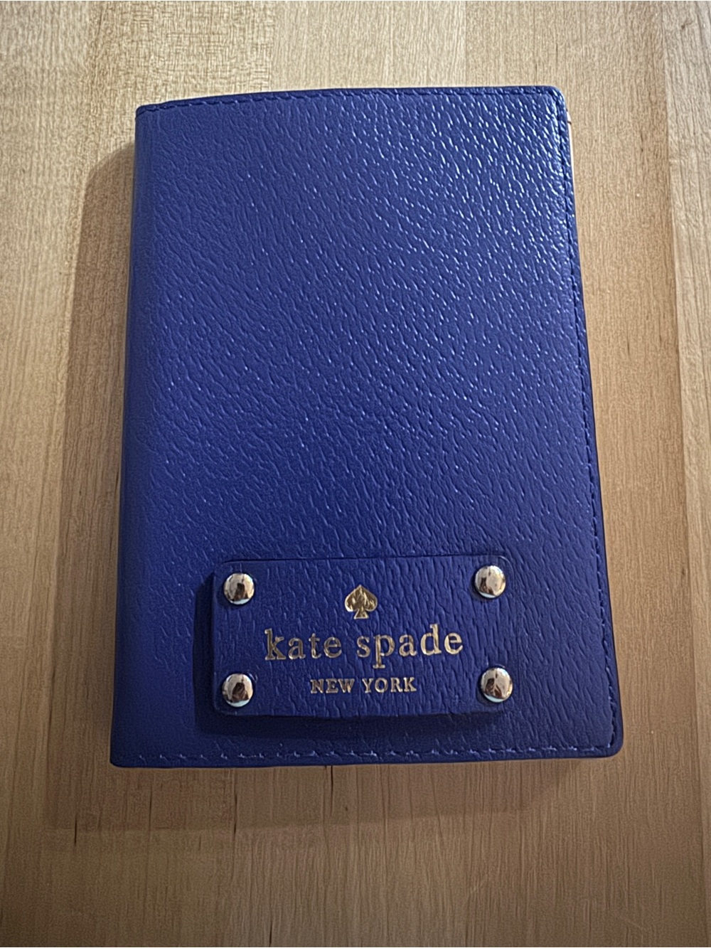 Kate Spade Cobalt Blue Passport Holder with Gold Detail